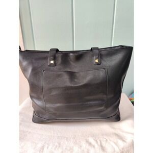 MODERN PICNIC Black Faux‎ Leather Tote Bag Large Shoulder Bag, Weekender Travel
